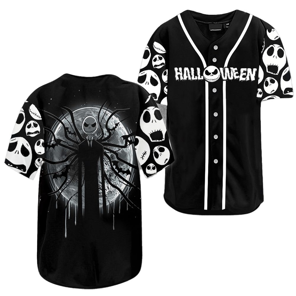 Spooky Halloween Baseball Jersey - Stylish Black &amp; White Jack Design For Fans