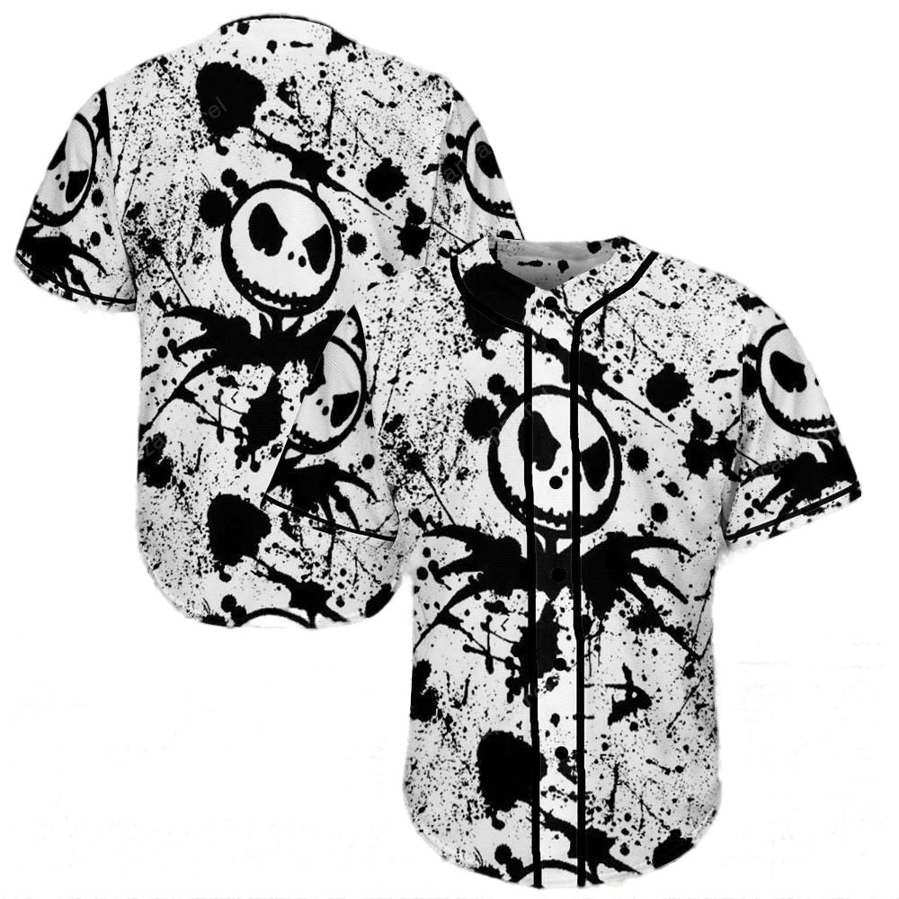 Edgy Black &amp; White Splatter Graphic Baseball Jersey - Bold Unisex Streetwear Top
