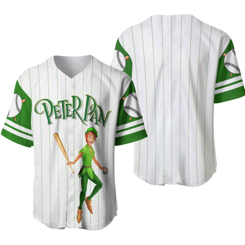 Peter Pan Baseball Jersey – Classic Green &amp; White Stripes, Perfect Gift For Fans
