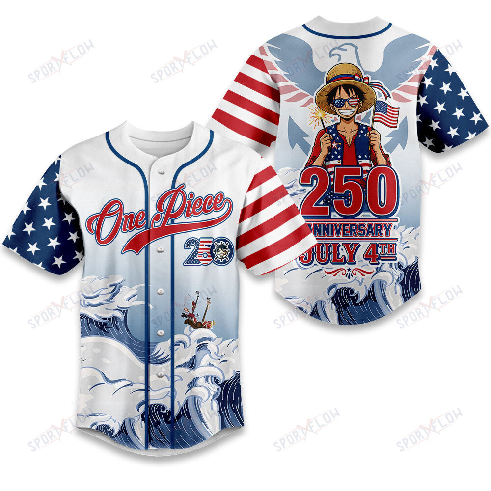One Piece Monkey D. Luffy Celebrate America 250 Years Baseball Jersey