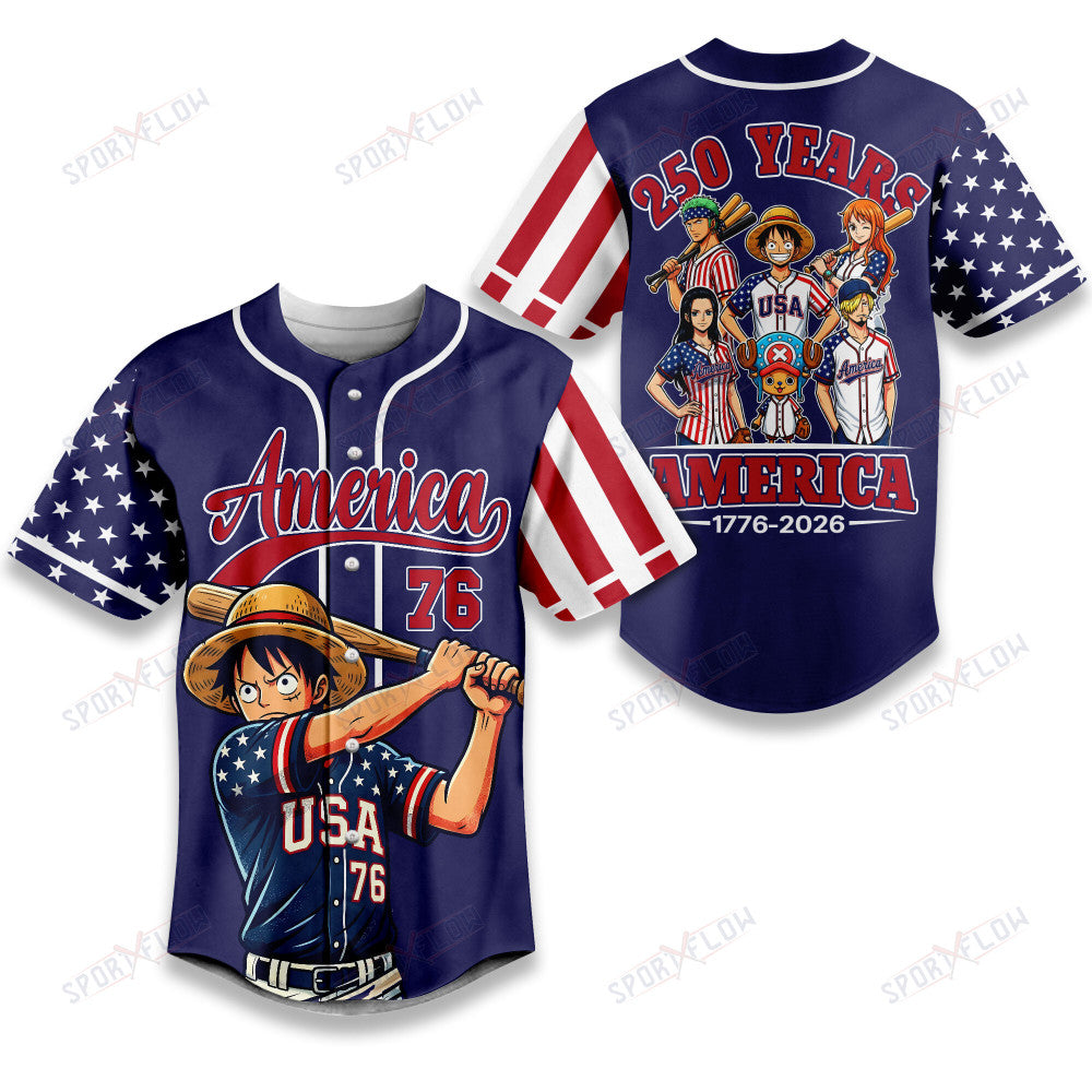 One Piece Monkey D. Luffy America 250 Years Anniversary Baseball Jersey