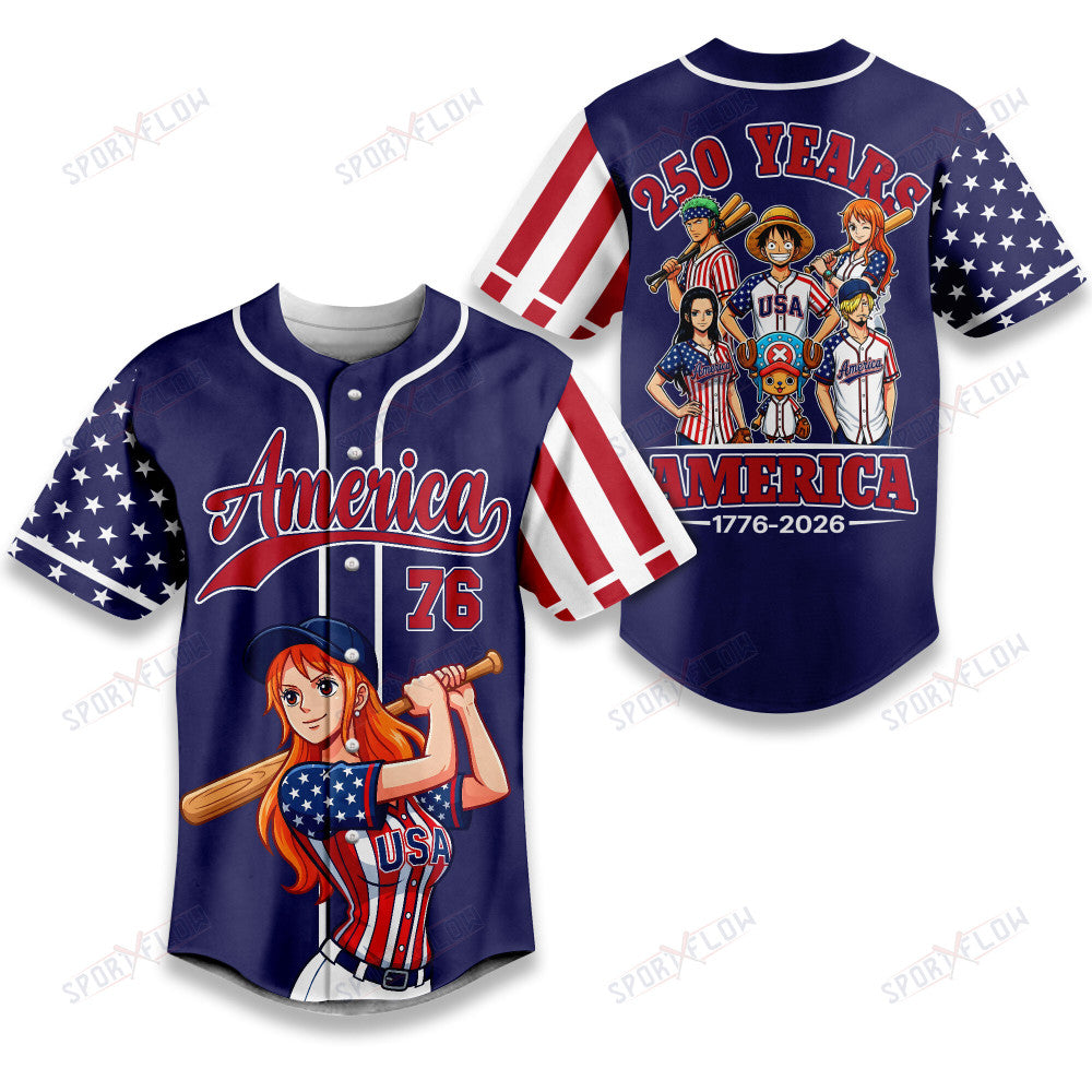 One Piece Nami America 250 Years Anniversary Baseball Jersey