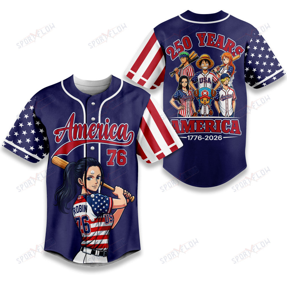 One Piece Nico Robin America 250 Years Anniversary Baseball Jersey