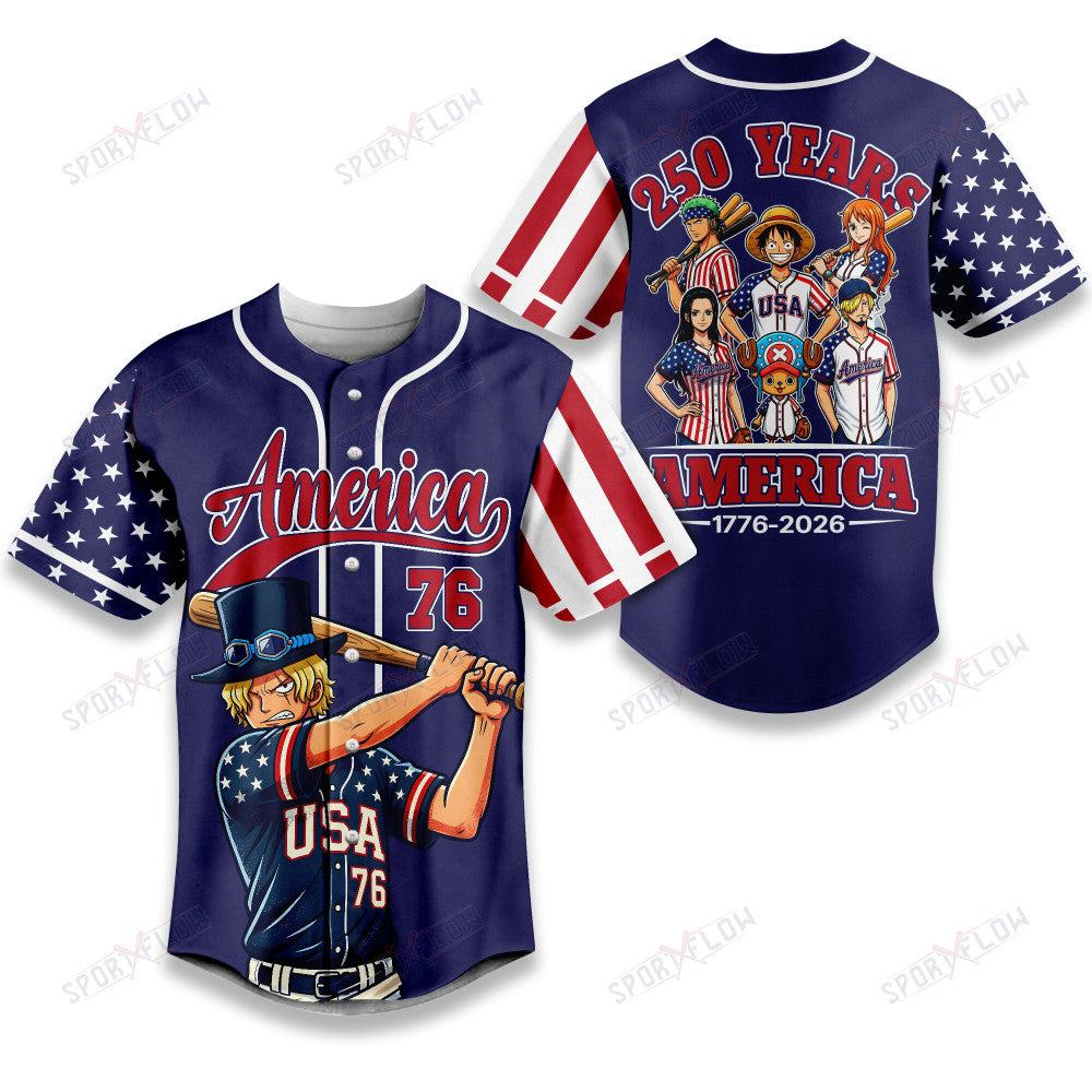 One Piece Sabo America 250 Years Anniversary Baseball Jersey