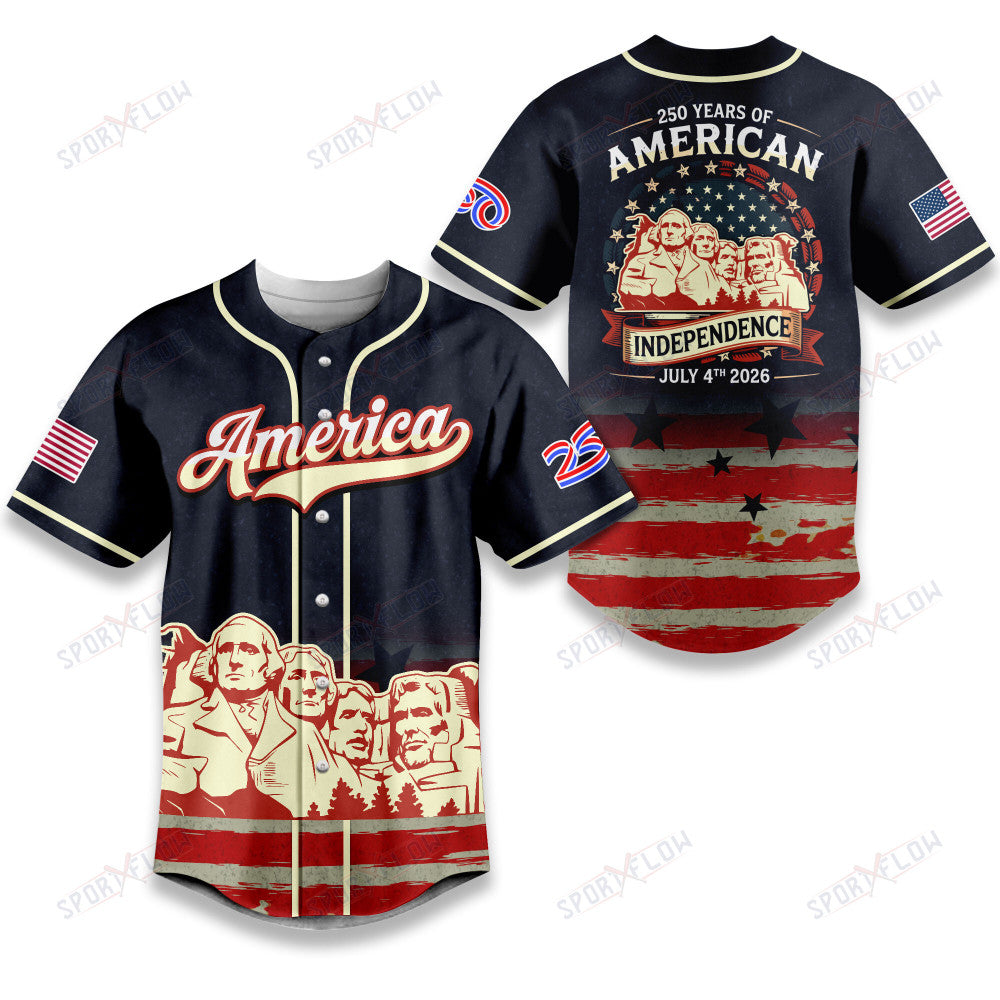 America 250 Years Anniversary Mount Rushmore Baseball Jersey