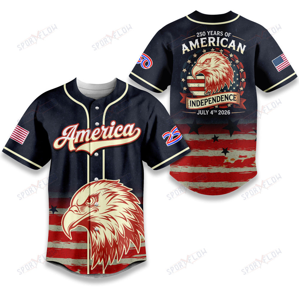America 250 Years Anniversary Bald Eagle Baseball Jersey