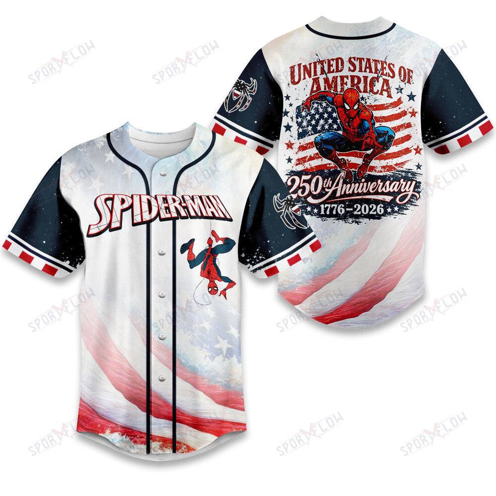 Spider-Man American Flag 250 Years Independence Baseball Jersey