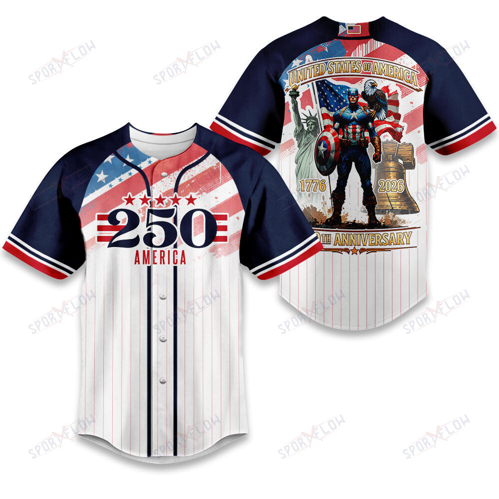 Captain America Usa 250Th Anniversary Baseball Jersey