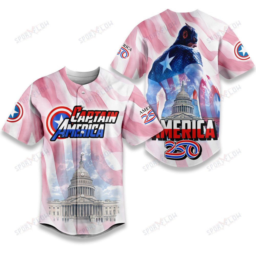 Captain America Marvel Celebrating America'S 250Th Birthday Baseball Jersey