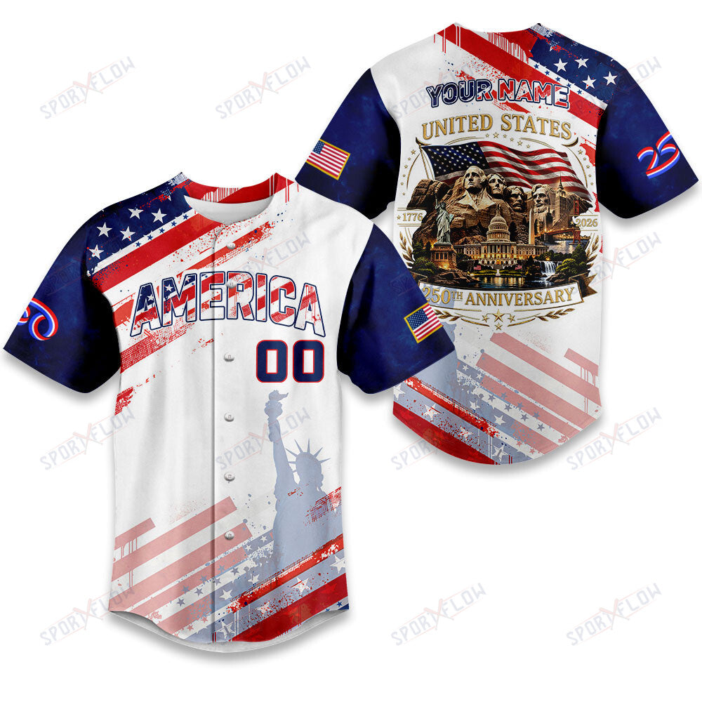 250 Years Of Liberty Usa Flag Pattern Baseball Jersey