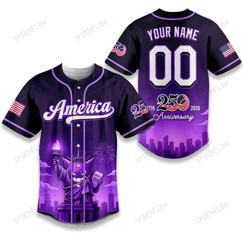 Pokemon Gengar Liberty Shadow America 250 Anniversary Baseball Jersey