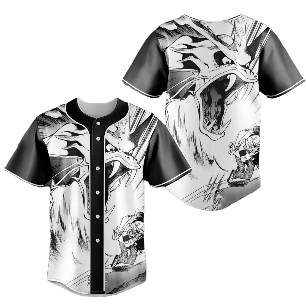 Epic Anime Dragon Baseball Jersey - Bold Black &amp; White Graphic Tee For Fans