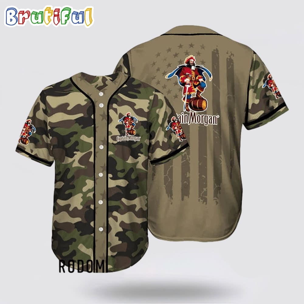 Camouflage Green Brown Captain Morgan Baseball Jersey