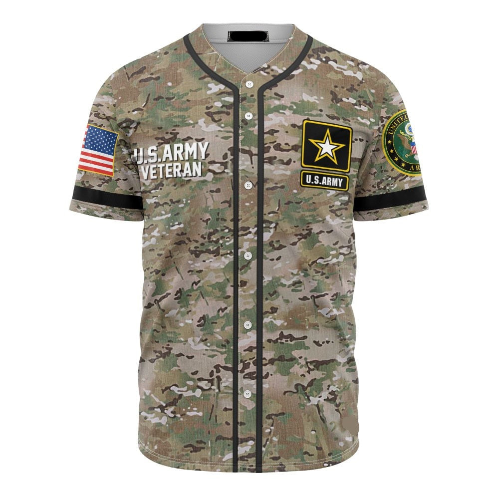 U.S. Army Veteran Camo Baseball Jersey - Patriotic Military Tribute Apparel