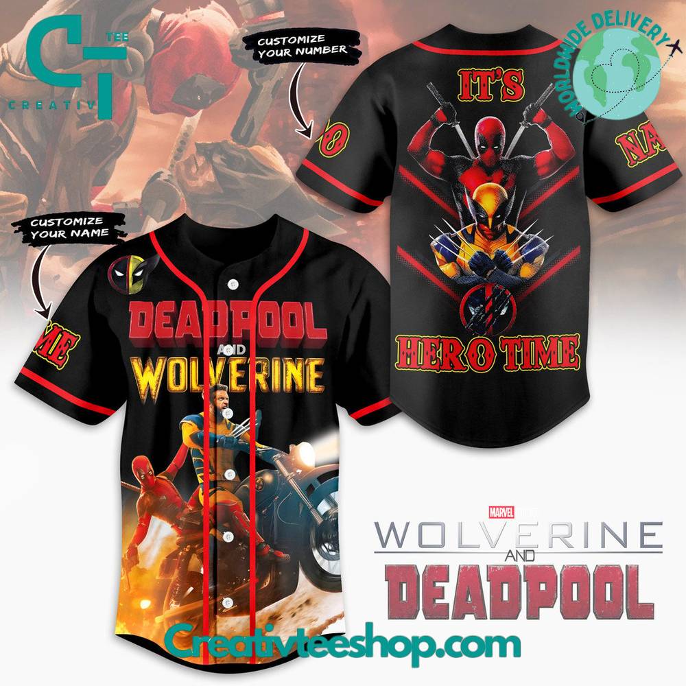 Deadpool X Wolverines Its Hero Time Baseball Jersey