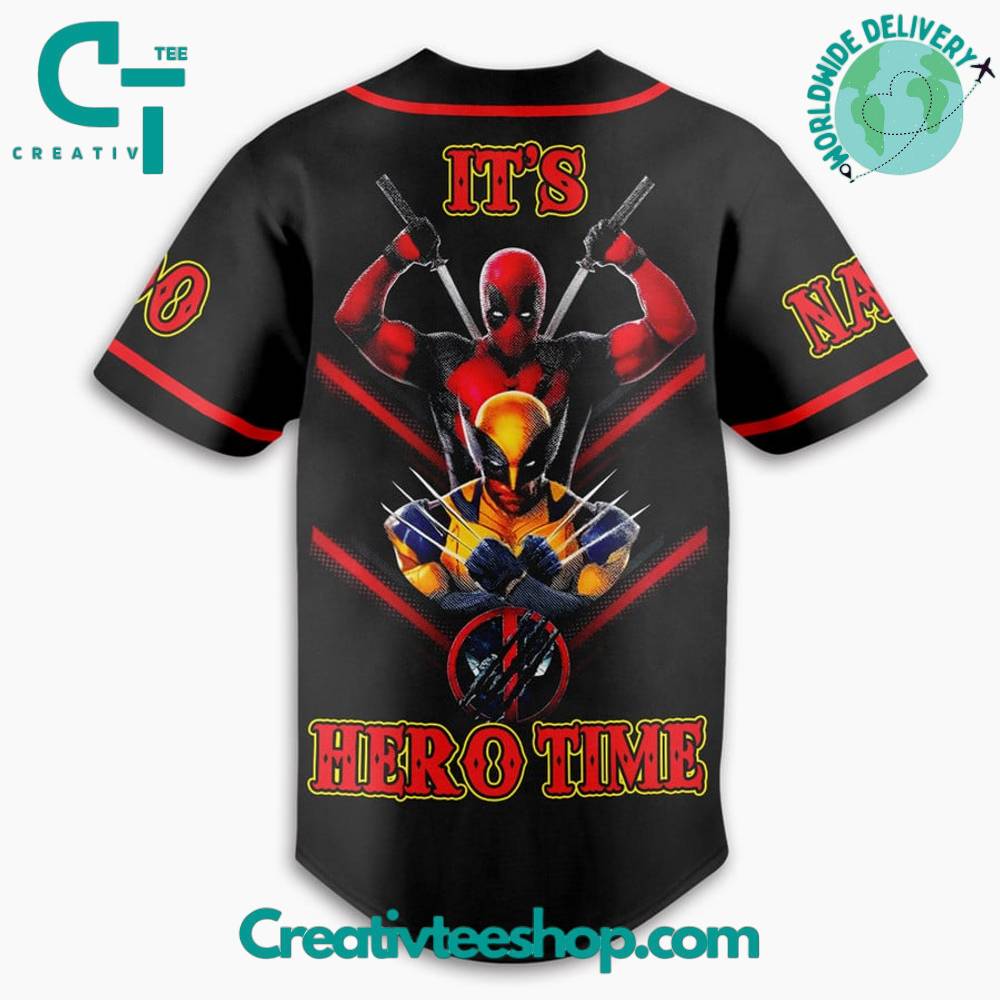Deadpool X Wolverines Its Hero Time Baseball Jersey
