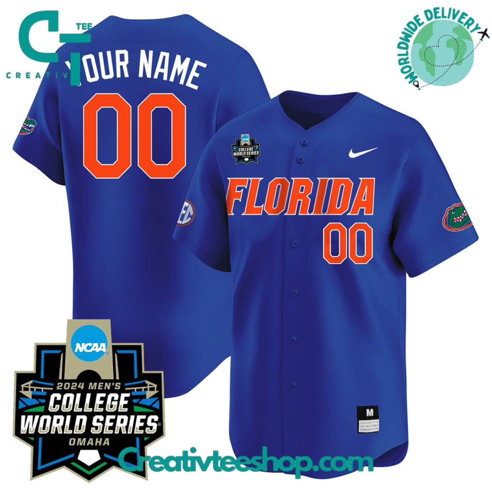 Florida Gators 2024 College World Series Navy Baseball Jersey