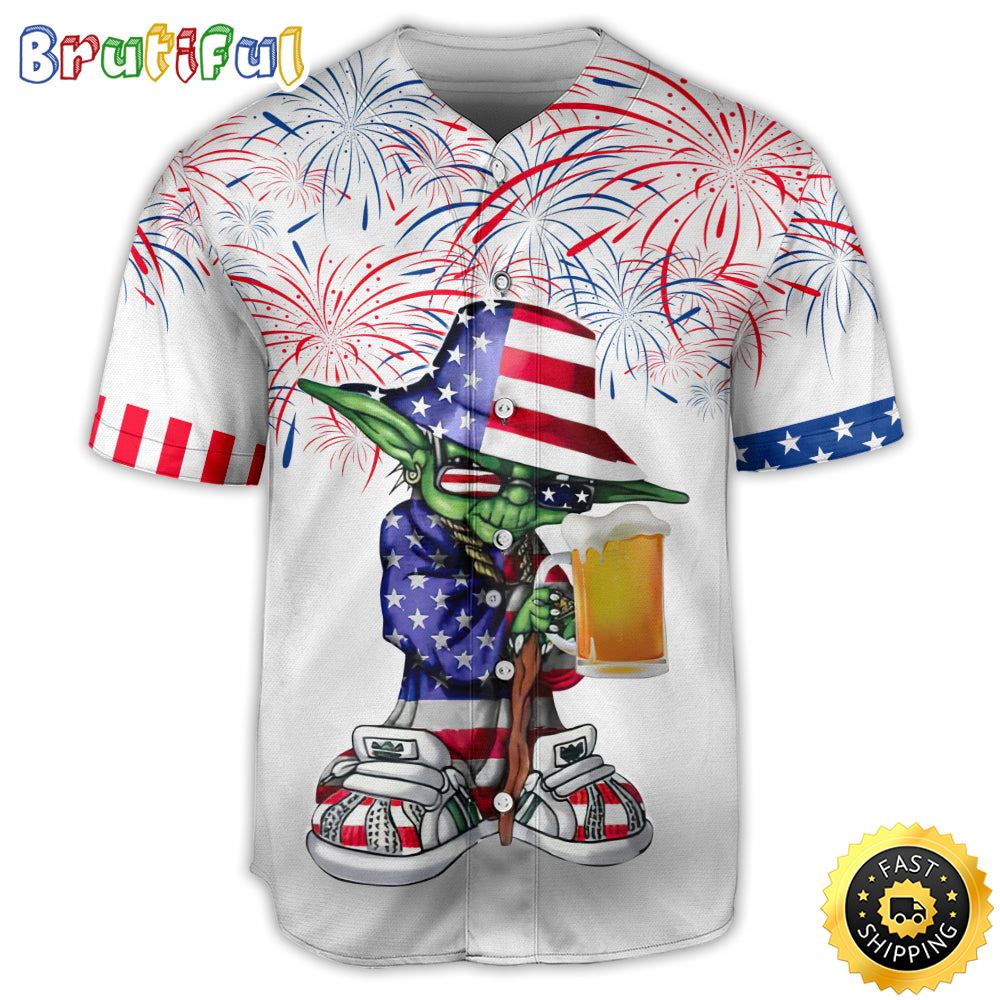 Independence Day Sw Yoda With Beer Baseball Jersey