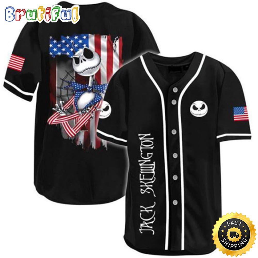 Jack Skellington American Flag Patriotic Independence 3D Baseball Jersey