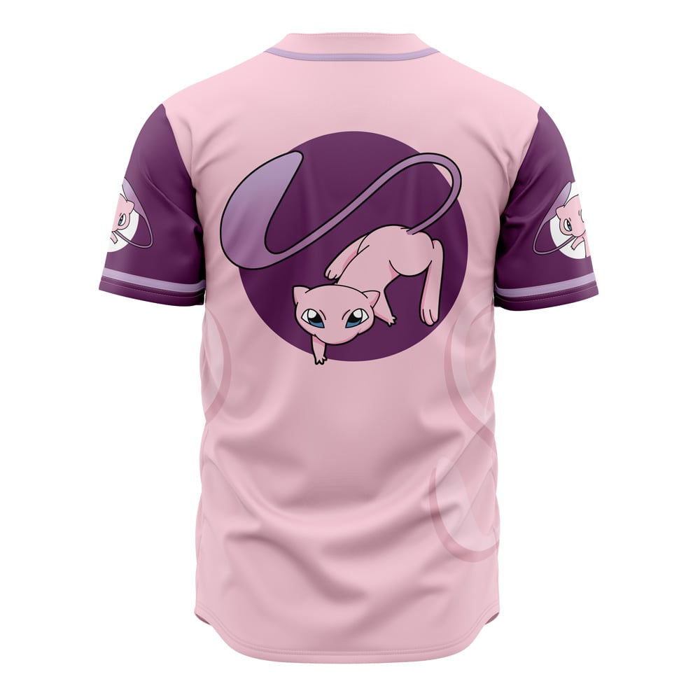 Stylish Pink Baseball Jersey Featuring Cute Mew Design – Perfect For Pokémon Fans!