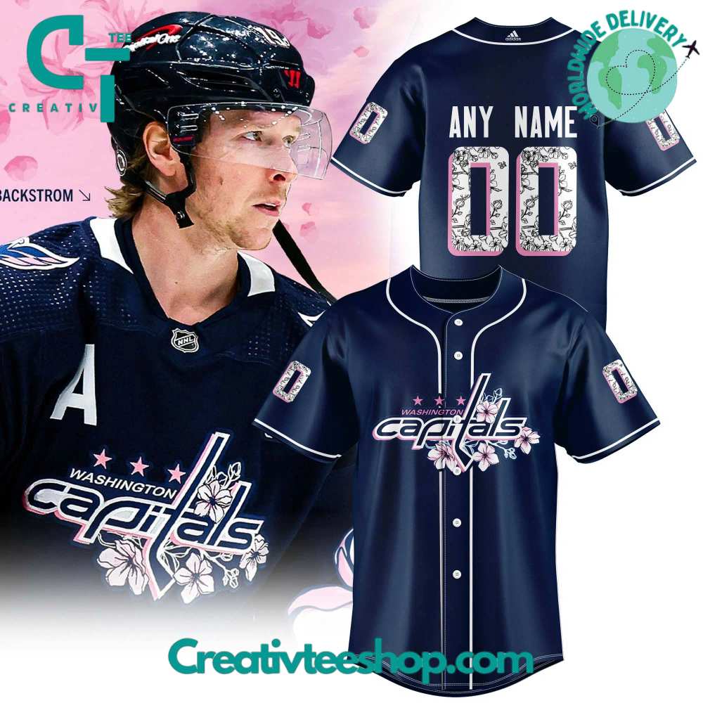 Nhl Washington Capitals Cherry Blossom Navy Baseball Jersey