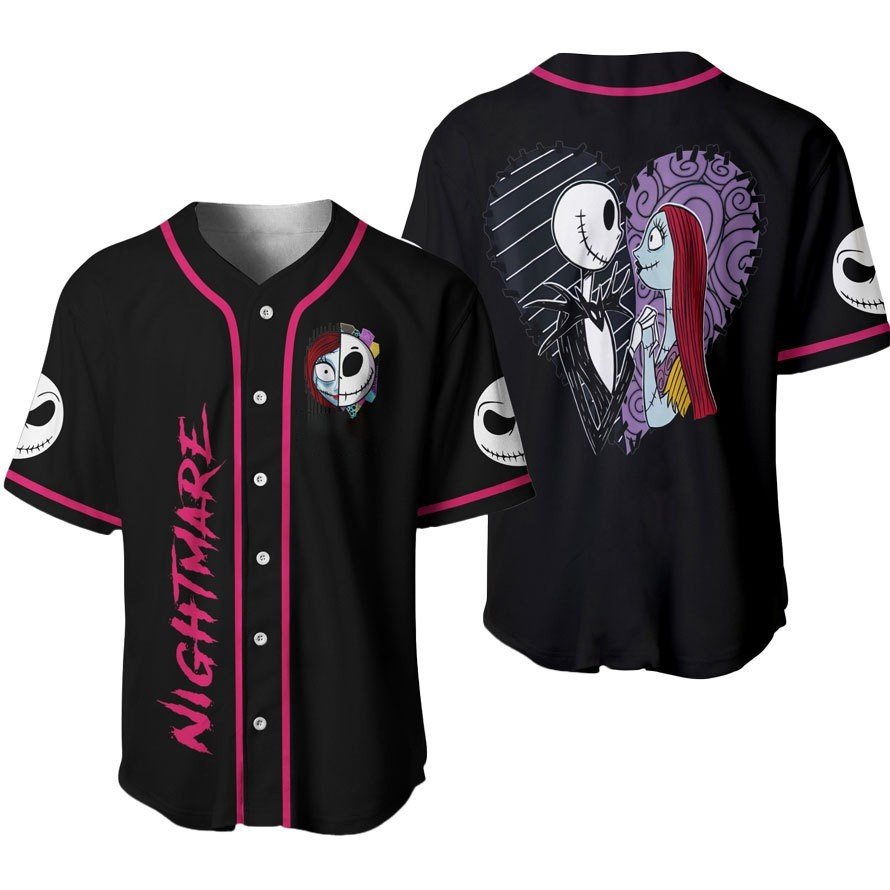 Nightmare Baseball Jersey - Spooky Couples Design, Unisex, Perfect Gift, Black &amp; Pink