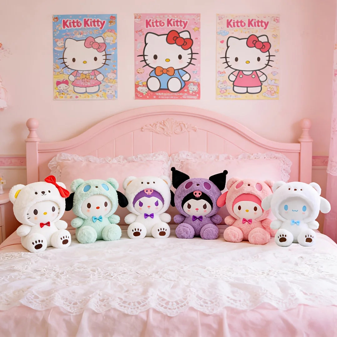 Sanrio Hello Kitty 23CM Transformation Series Plush Dolls Kuromi  Transformed Into White Bears And Big-eared Dogs  Are The Best