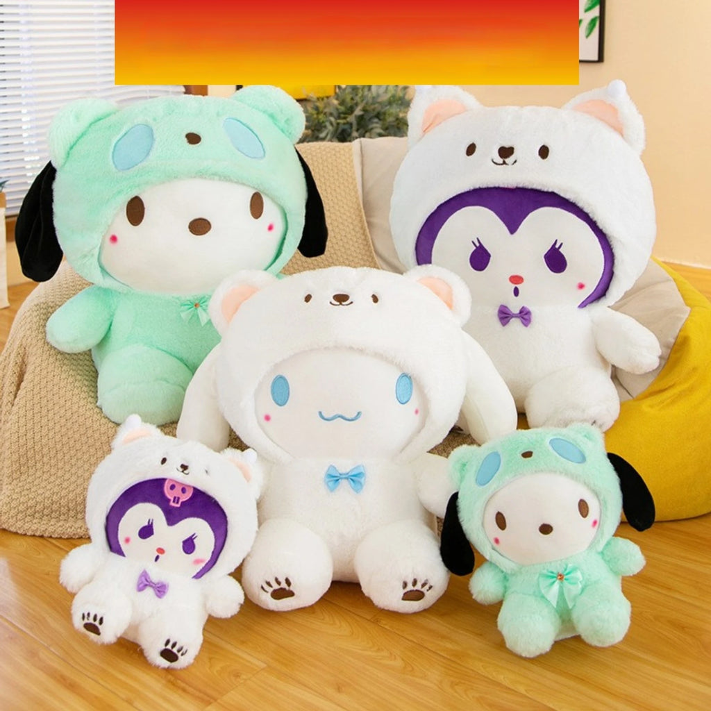 Sanrio Hello Kitty 23CM Transformation Series Plush Dolls Kuromi  Transformed Into White Bears And Big-eared Dogs  Are The Best