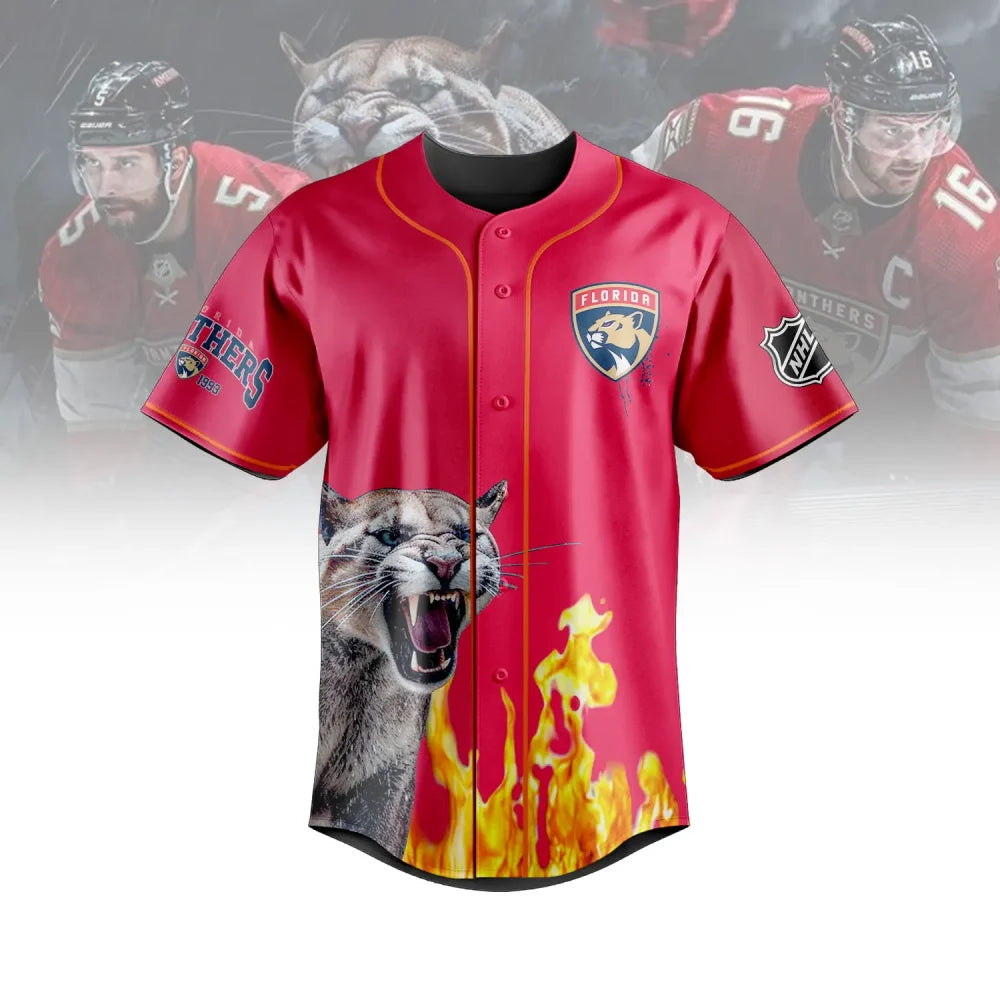 Florida Panthers Fan Jersey - Bold Design With Fierce Panther &amp; Flames - Show Your Team Pride!