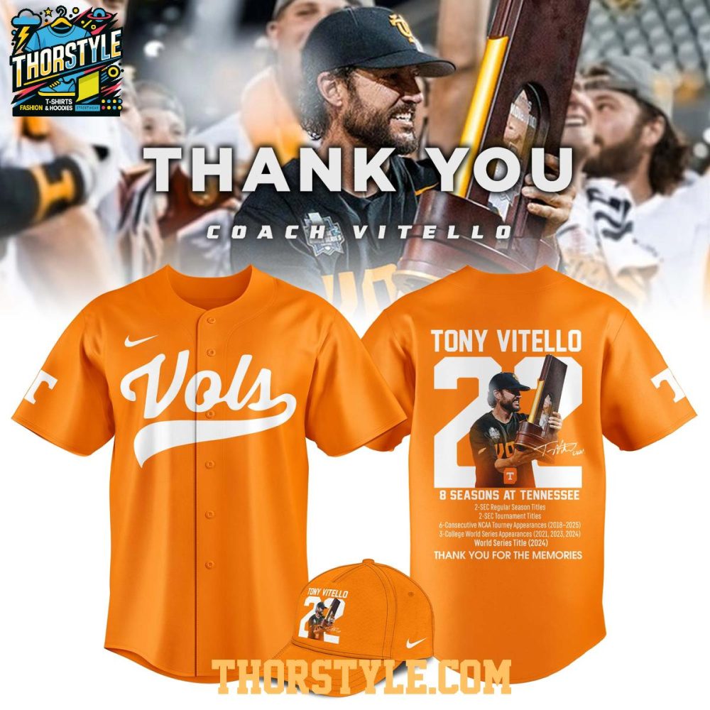 Tennessee Volunteers Thank Coach Vitello 8 Season 2025 Baseball Jersey