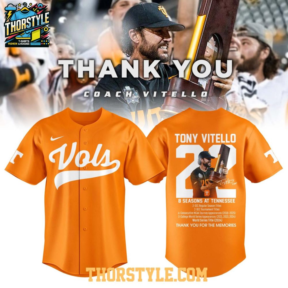 Tennessee Volunteers Thank Coach Vitello 8 Season 2025 Baseball Jersey