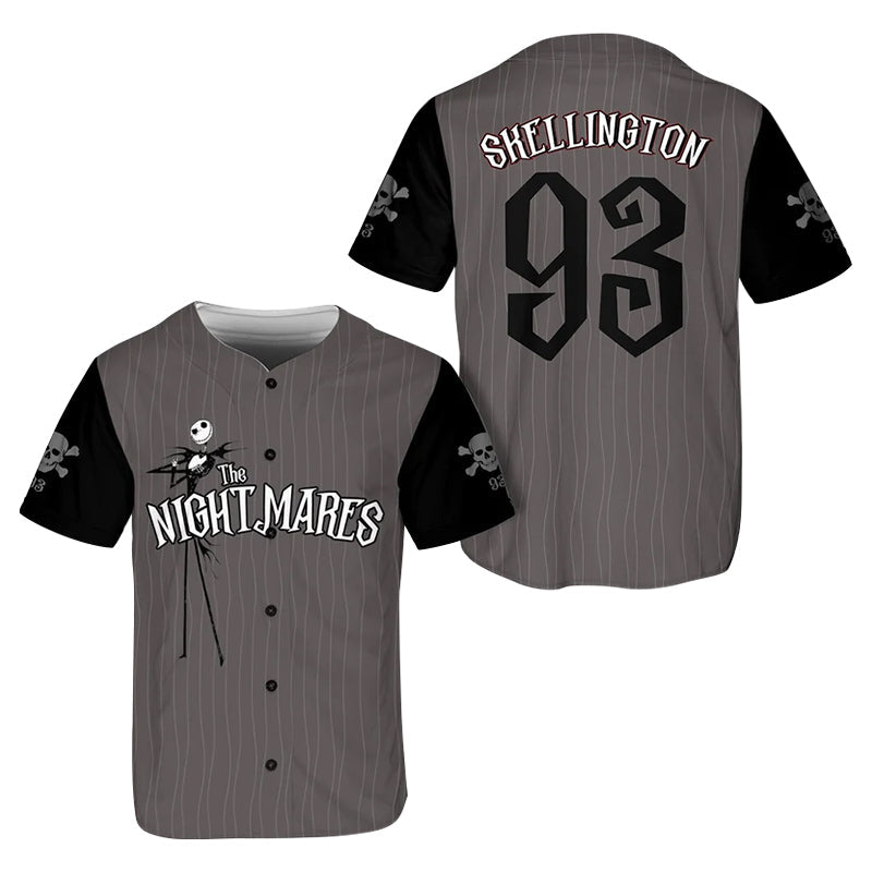 Nightmare Baseball Jersey – Spooky Style With Skellington Design – Perfect Gift!