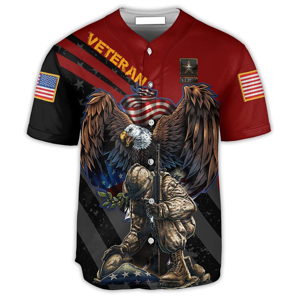 Patriotic Veteran Baseball Jersey - Bold Eagle &amp; Soldier Tribute Design