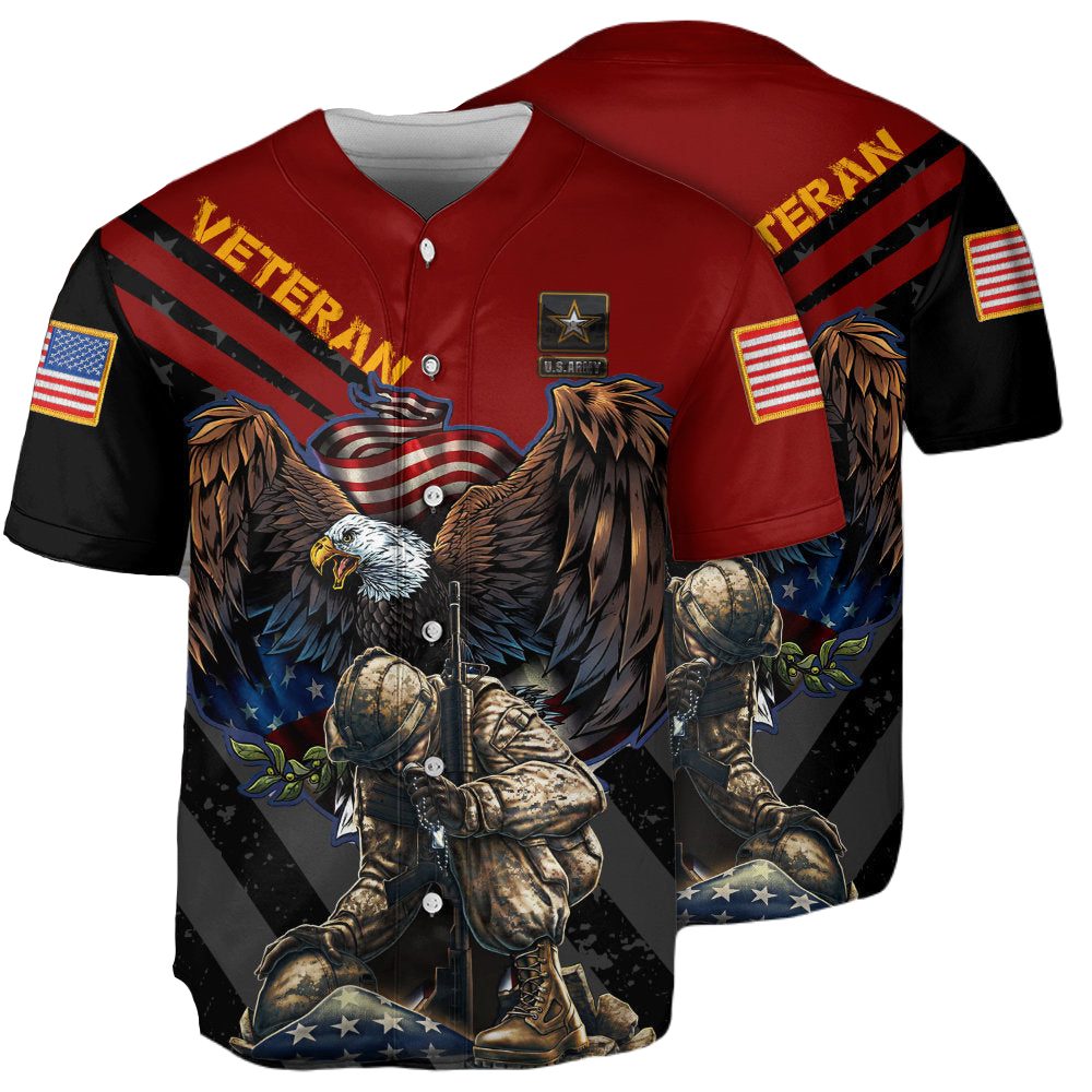 Patriotic Veteran Baseball Jersey - Bold Eagle &amp; Soldier Tribute Design