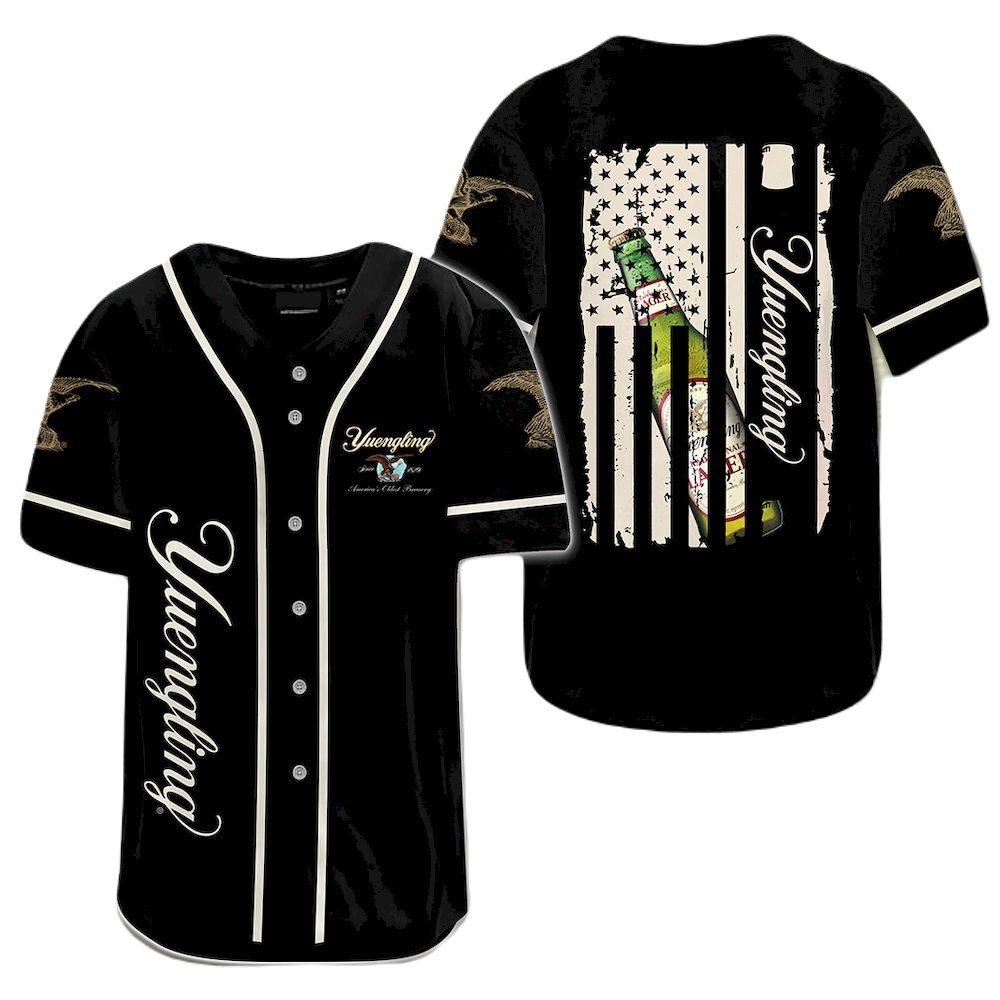 Yuengling Baseball Jersey - Classic Black With Patriotic Design - Perfect For Beer Lovers And Sports Fans