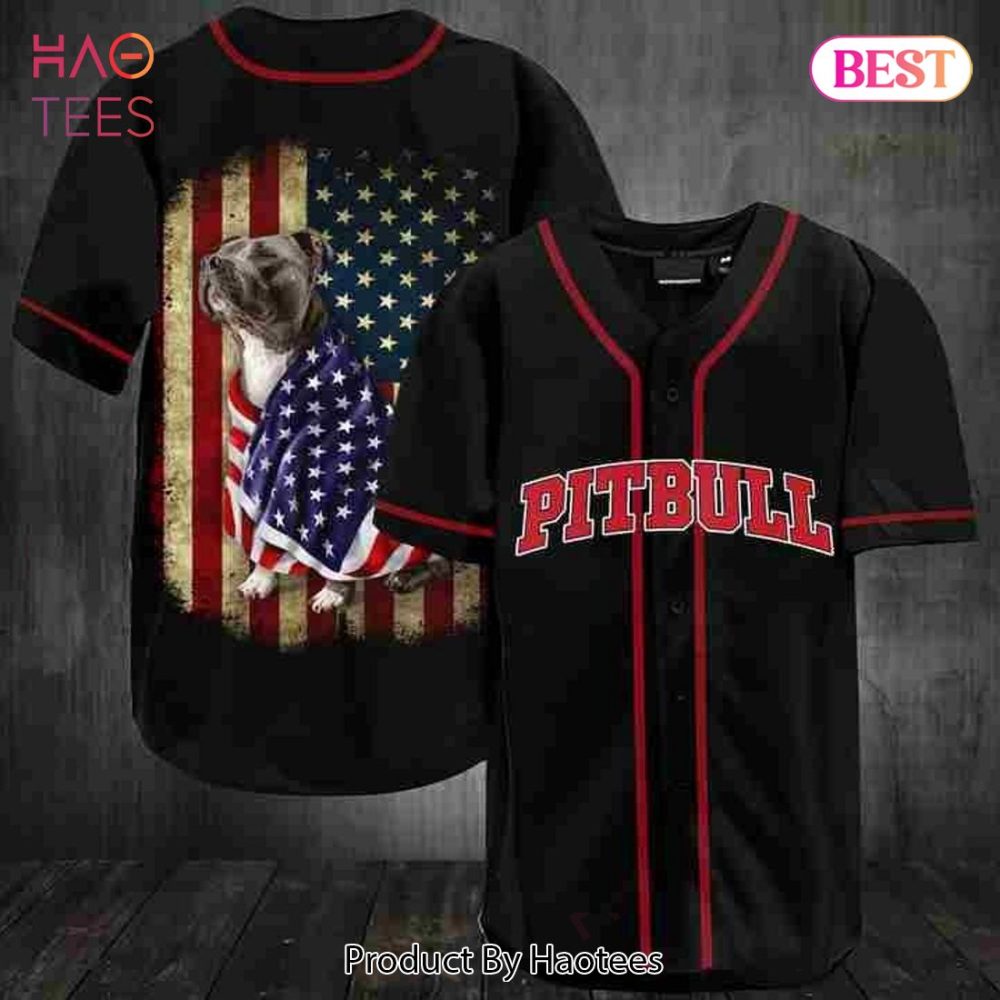Patriotic Pitbull Baseball Jersey Shirt - American Flag Design - Perfect Gift For Dog Lovers