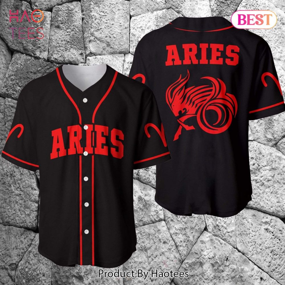 Aries Zodiac Baseball Jersey – Bold Black &amp; Red Design For Astrology Lovers