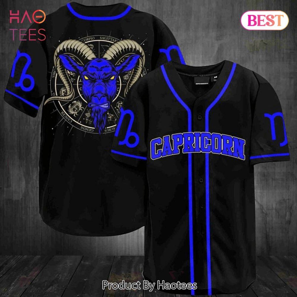 Capricorn Zodiac Baseball Jersey - Stylish Black &amp; Blue Horoscope Shirt