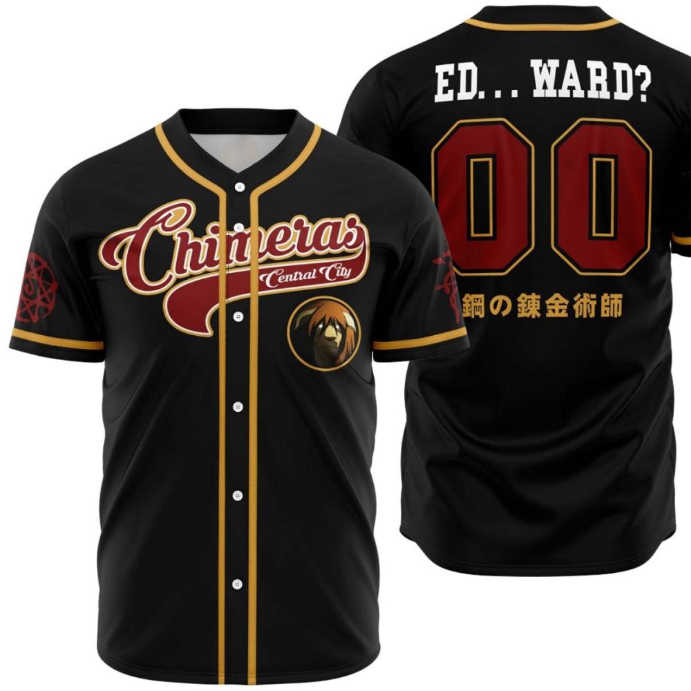 Anime-Inspired Baseball Jersey - Chimera Design - Black &amp; Gold - Perfect For Fans!