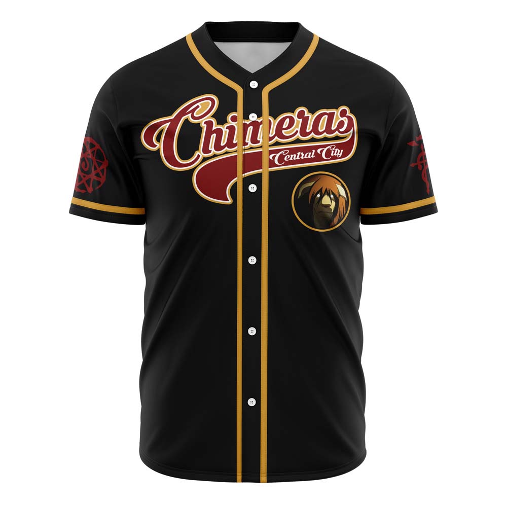 Anime-Inspired Baseball Jersey - Chimera Design - Black &amp; Gold - Perfect For Fans!