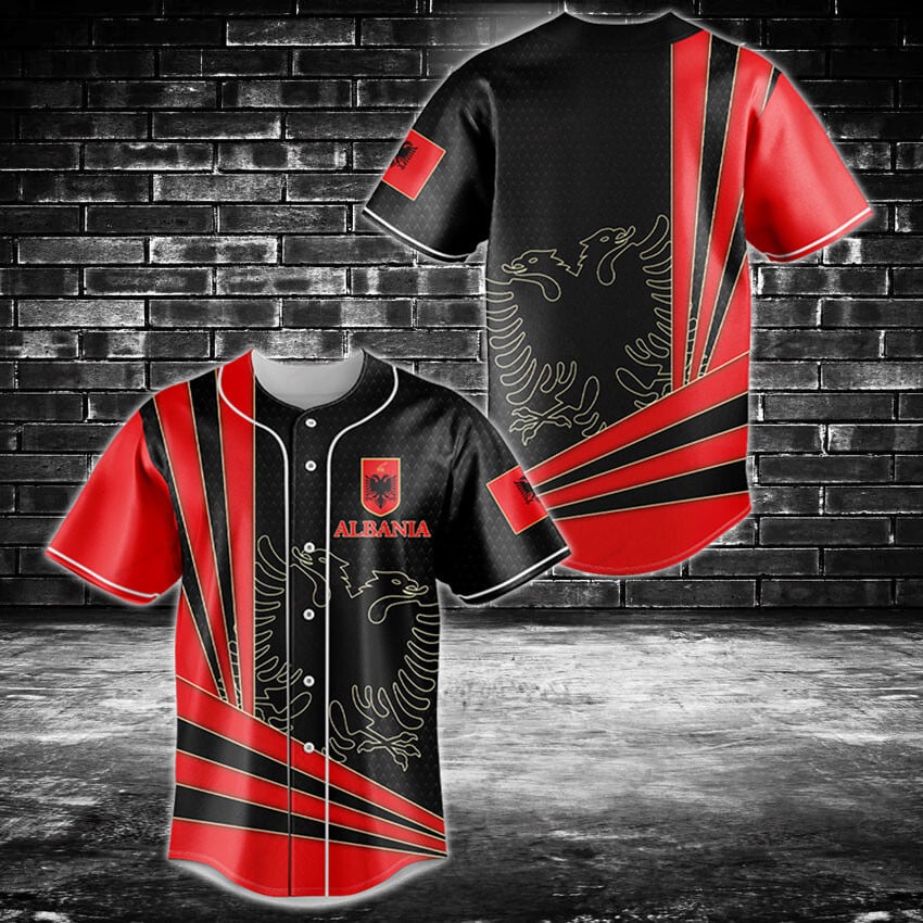 Stylish Albania Flag Baseball Jersey - Bold Black &amp; Red Design For Fans