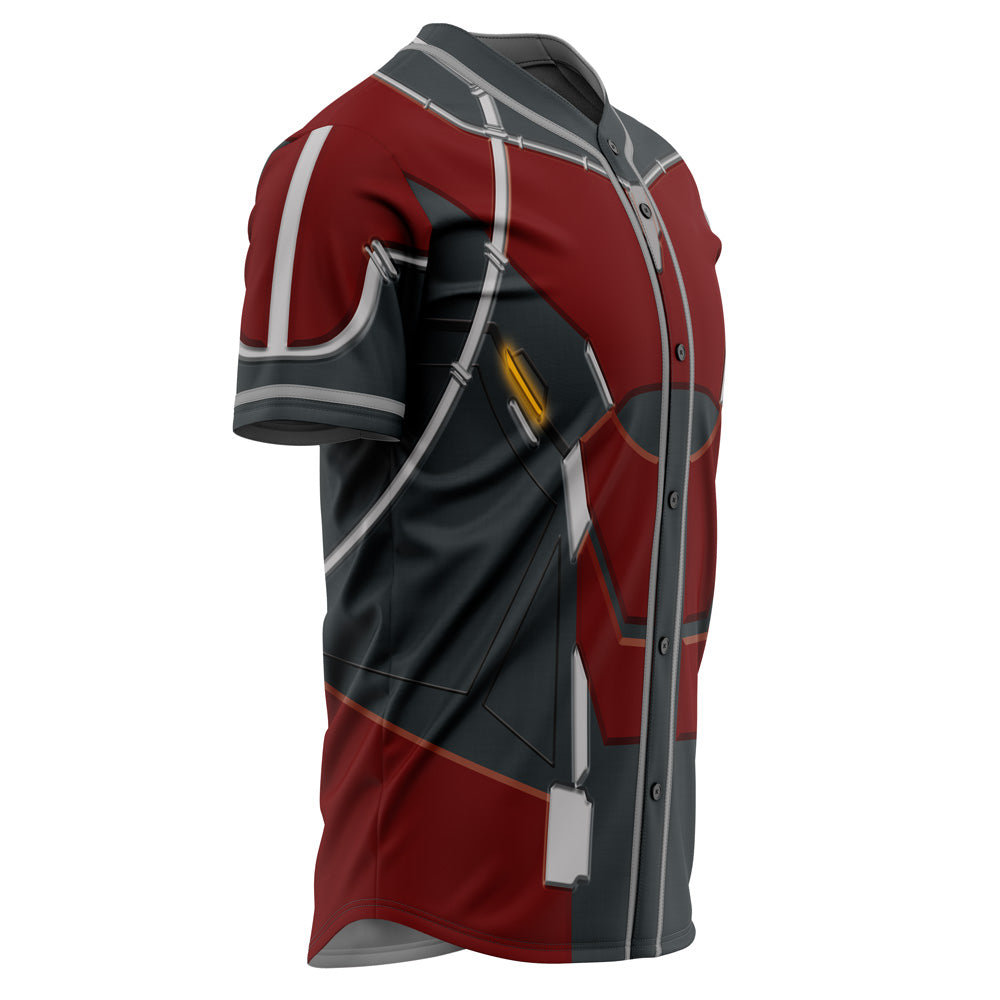 Futuristic Red &amp; Grey Armor-Style Baseball Jersey – Bold Design For Trendsetters
