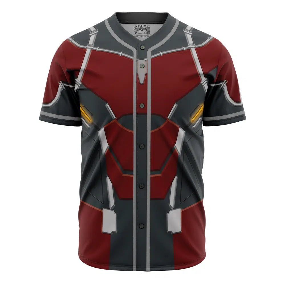 Futuristic Red &amp; Grey Armor-Style Baseball Jersey – Bold Design For Trendsetters