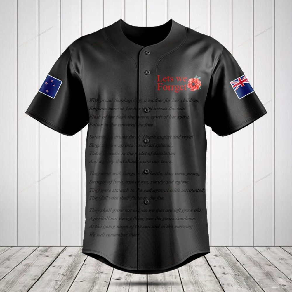 Commemorative 'Lest We Forget' Baseball Jersey - Honor Veterans With Style &amp; Comfort
