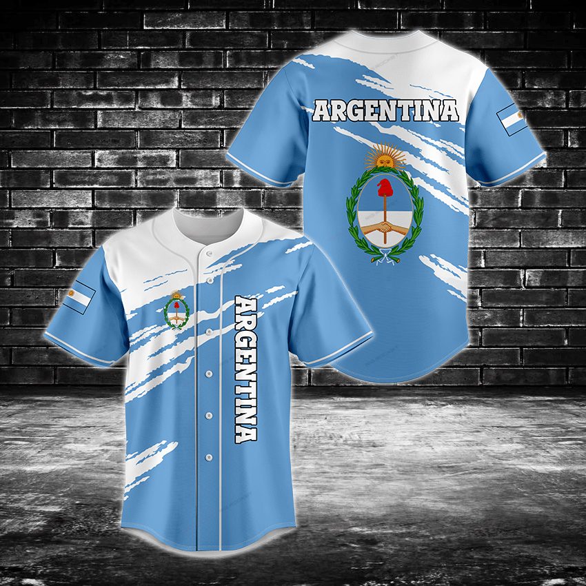 Argentina Flag Baseball Jersey – Stylish Blue &amp; White Fan Apparel