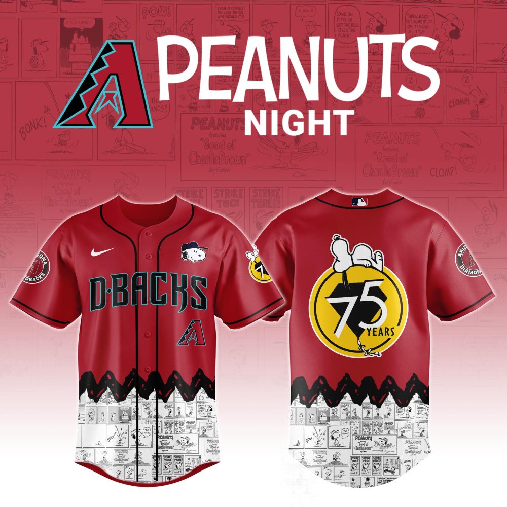 Limited Edition Peanuts Night D-Backs Baseball Jersey - Celebrate 75 Years With Snoopy!