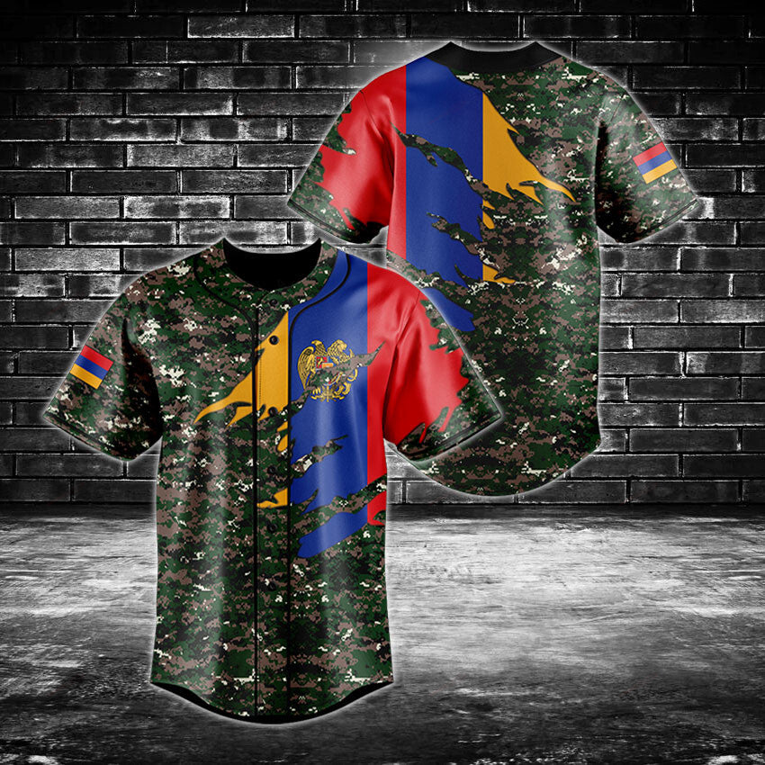 Vibrant Camouflage Flag Print Baseball Jersey – Unisex Sportswear Fashion Tee