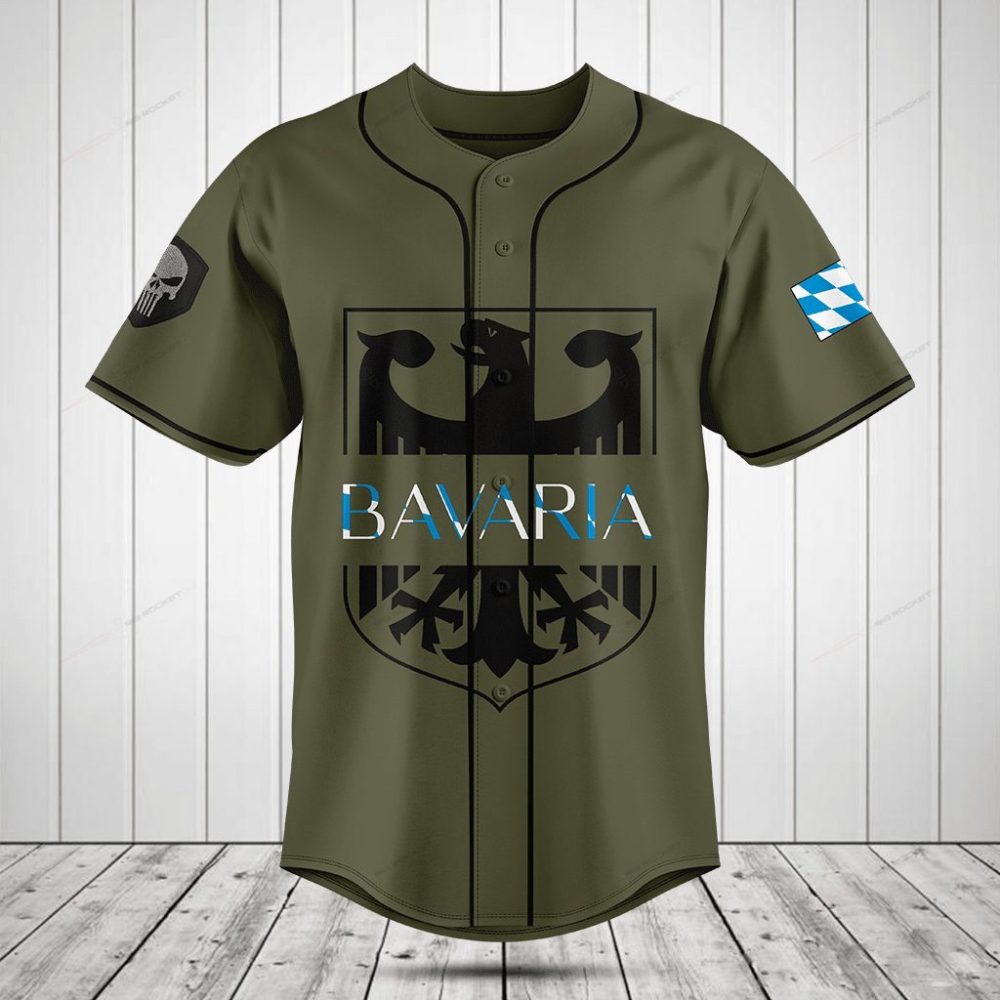 Men'S Bavaria Eagle Baseball Jersey - Stylish Olive Green Sports Shirt With Bavarian Crest