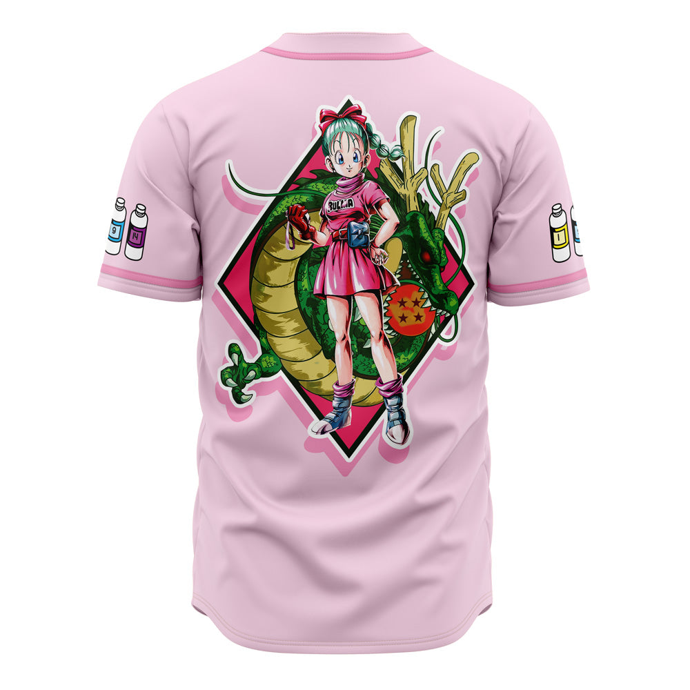 Anime-Inspired Pink Baseball Jersey With Capsule Corp Logo - Trendy Bulma Design