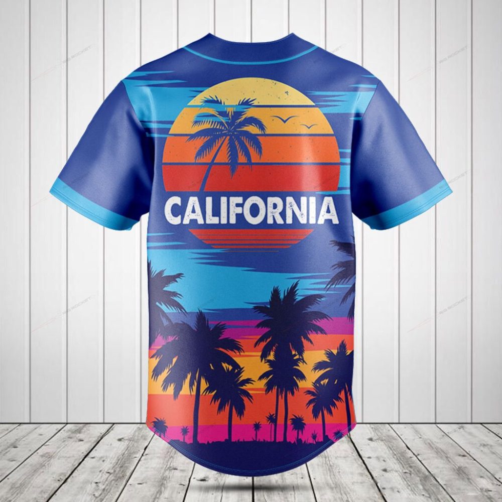 California Sunset Baseball Jersey - Vibrant Palm Tree Design, Men'S Fashion Top